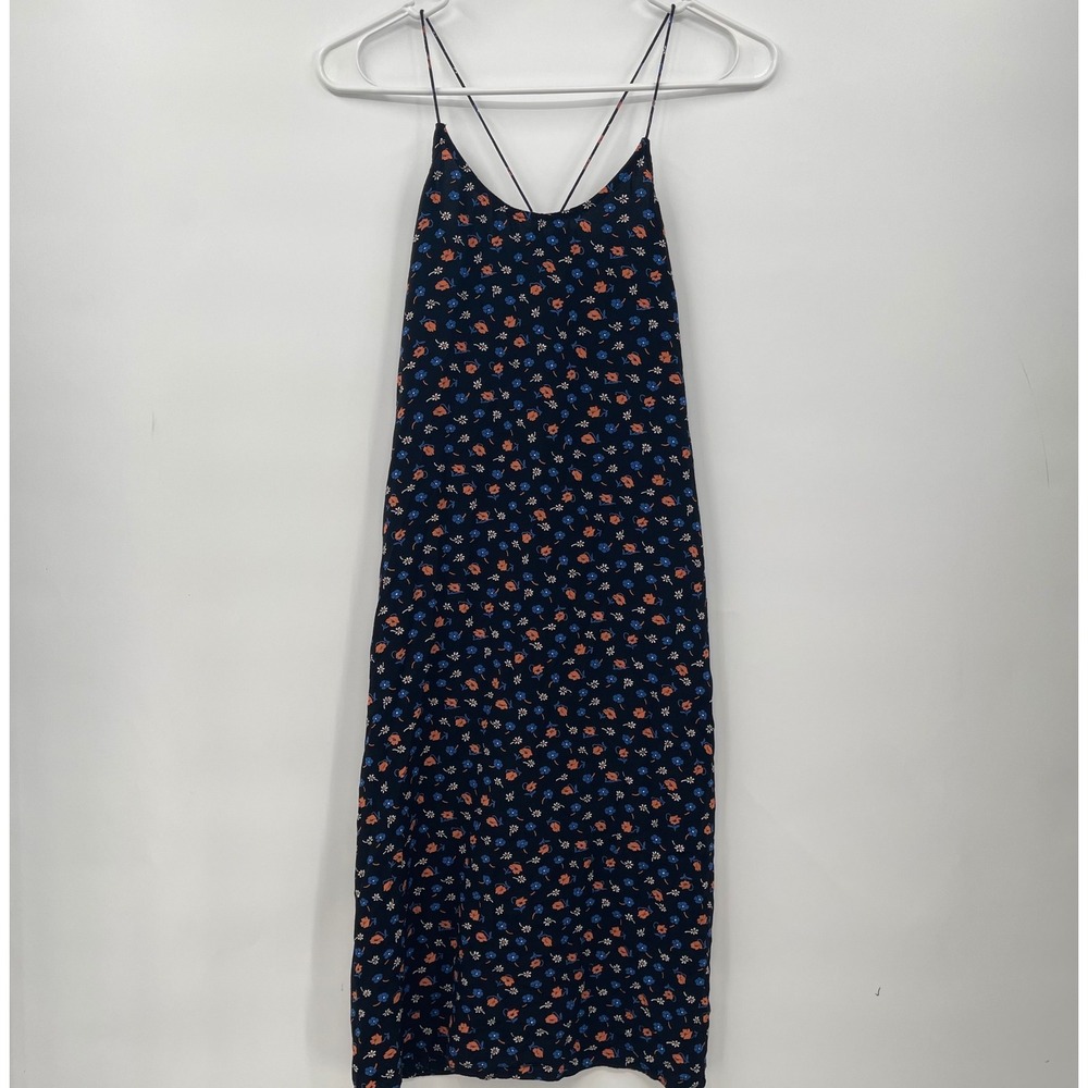 Madewell Womens Size 0 Floral Print Sleeveless Maxi Dress Black Orange Blue.
